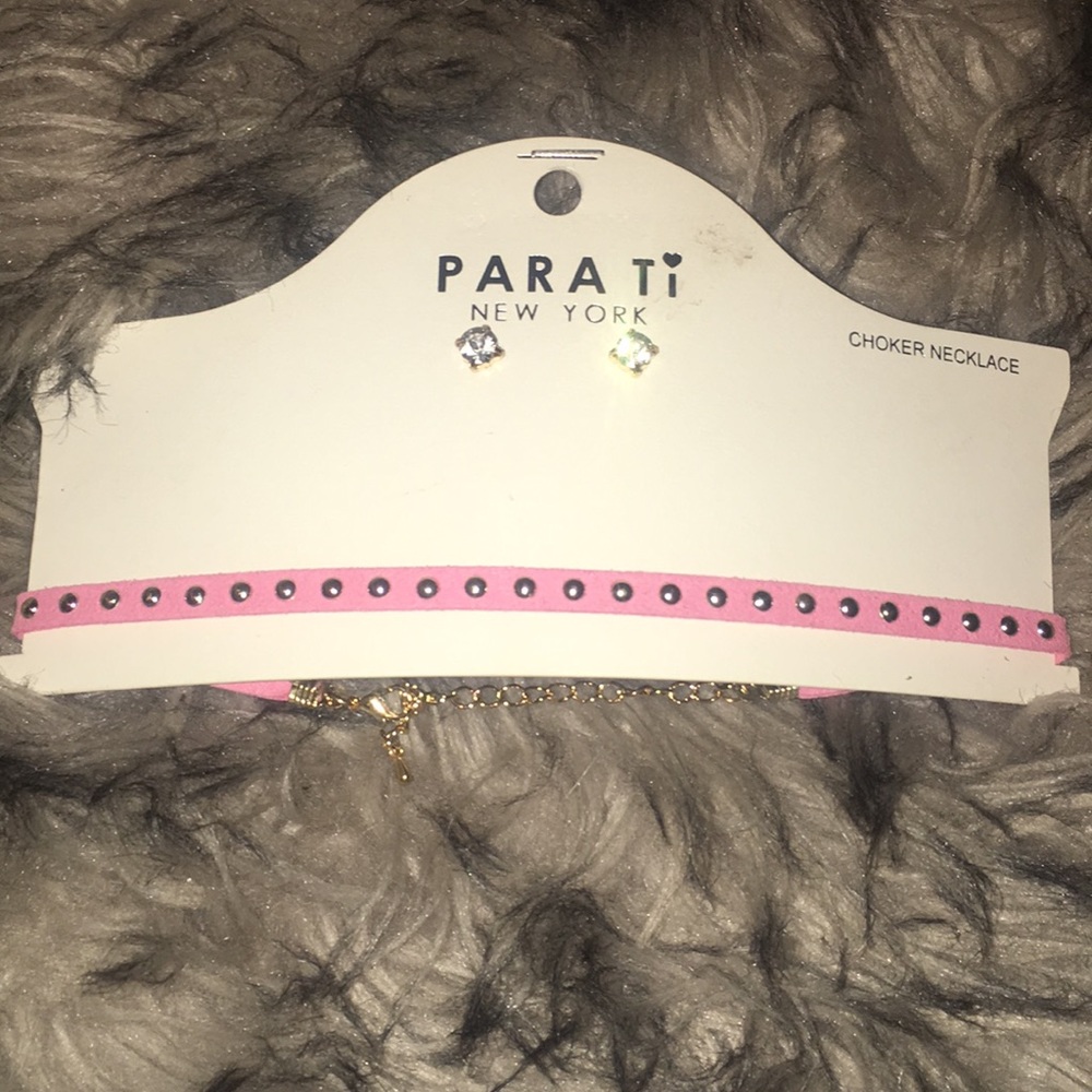 Pink studded choker with earrings